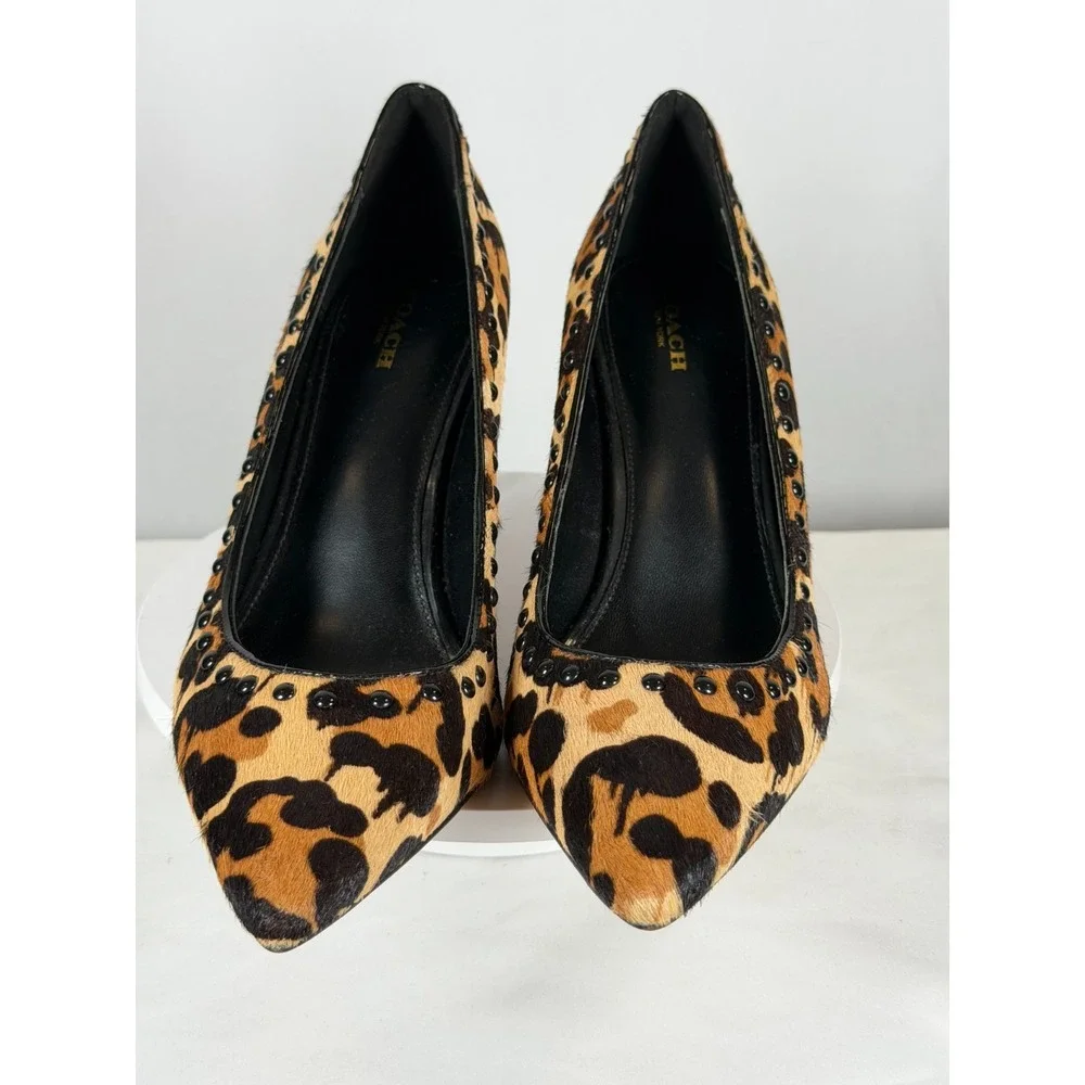 Coach Smith Rivets Leopard Haircalf Studded‎ Pointed Toe Pumps 9.5B